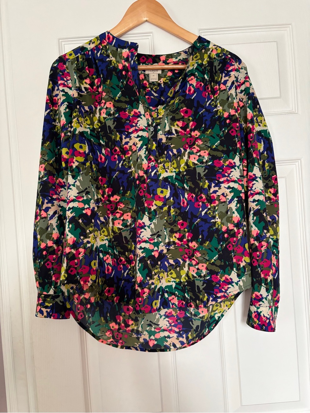 J. Crew Multicolor Floral V-Neck Long Sleeve Blouse